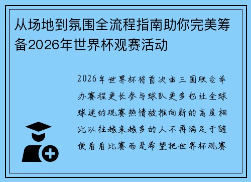 从场地到氛围全流程指南助你完美筹备2026年世界杯观赛活动 从场地到氛围全流程指南助你完美筹备2026年世界杯观赛活动